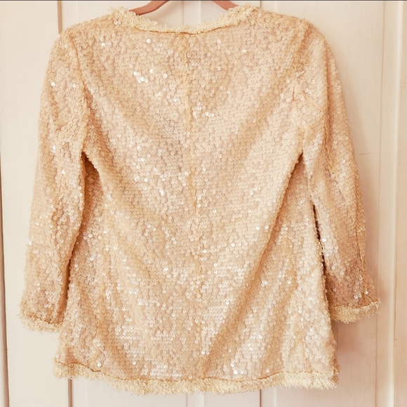 Zara Cream All Over Sequin Open Front Contrasting Trim Jacket - Picture 3 of 7